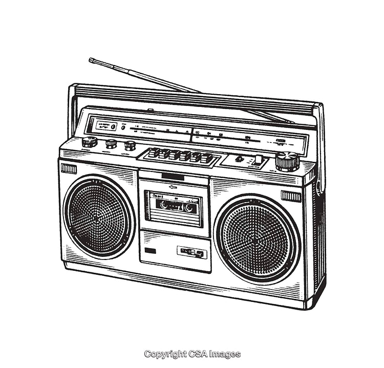 Retro Portable Boombox Line Illustration with Tape Deck and Speakers