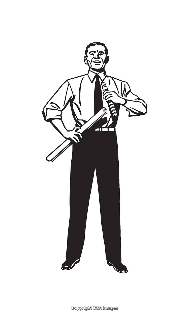 Black and White Illustration of a Professional Businessman with Determination