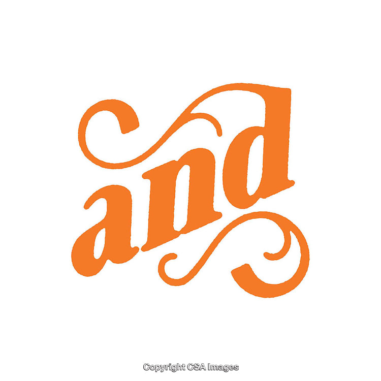 Decorative Orange Typography of the Word 'And' with Flourishes