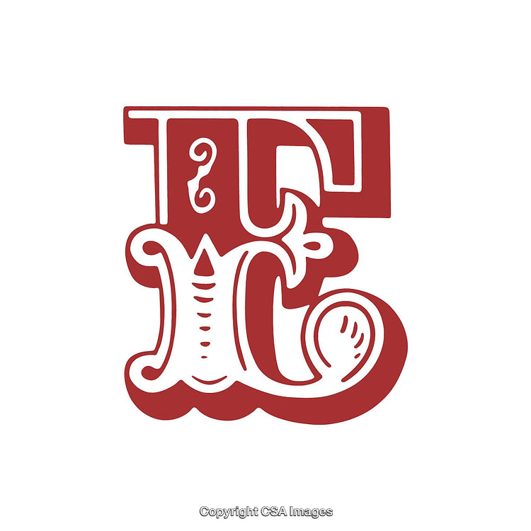 Ornately Designed Letter E with Vintage Decorative Elements