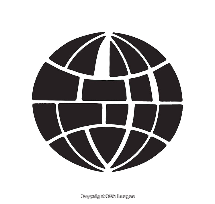Abstract Black and White Globe Icon with Geometric Style