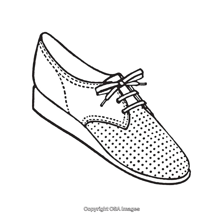 Black and White Line Art Illustration of a Perforated Lace-Up Shoe