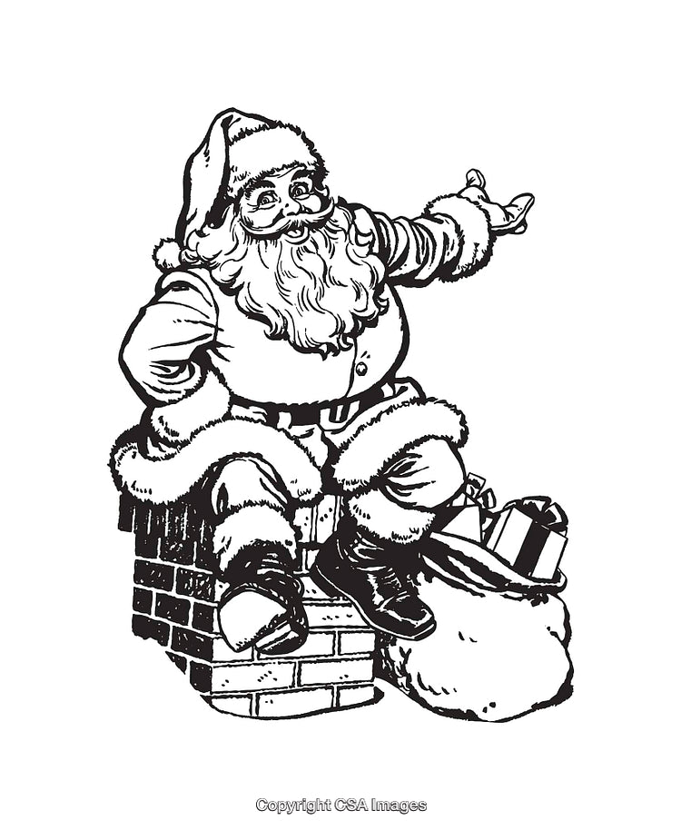 Hand-Drawn Santa Claus Sitting on a Chimney with Gift Sack