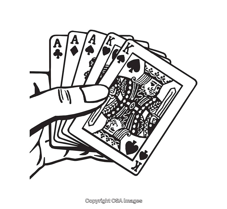 Line Art Illustration of Hand Holding Playing Cards with Ace and King