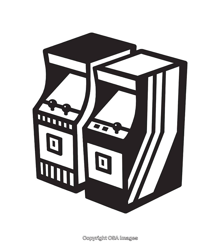 Black and White Line Art of Two Classic Arcade Machines
