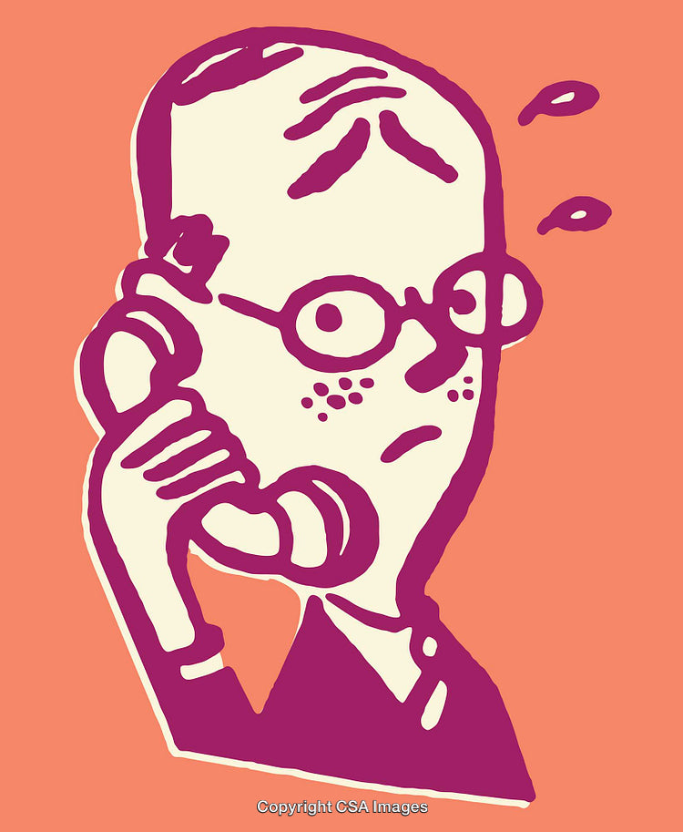 Colorful Line Art of a Concerned Man Talking on a Telephone