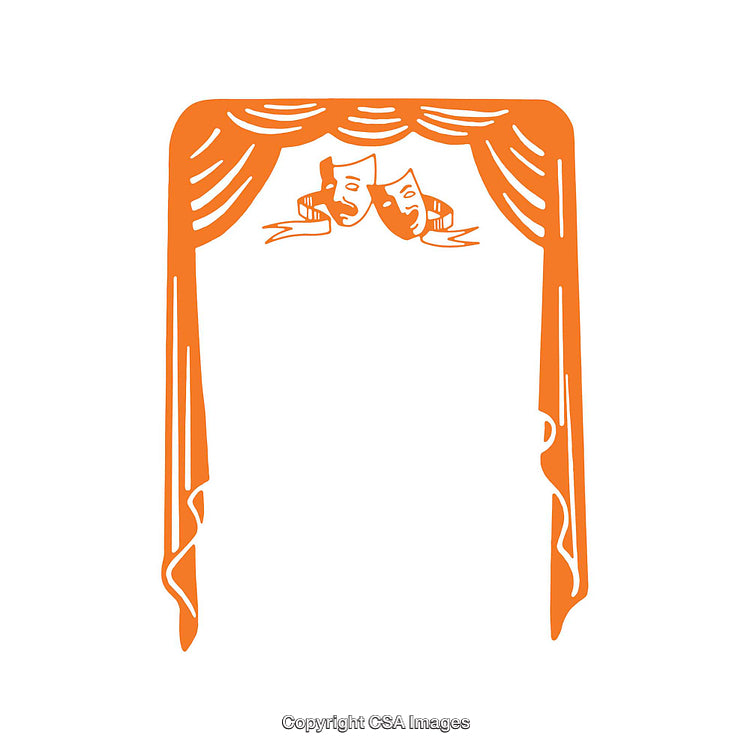 Orange Theater Stage Frame With Comedy and Tragedy Masks Design
