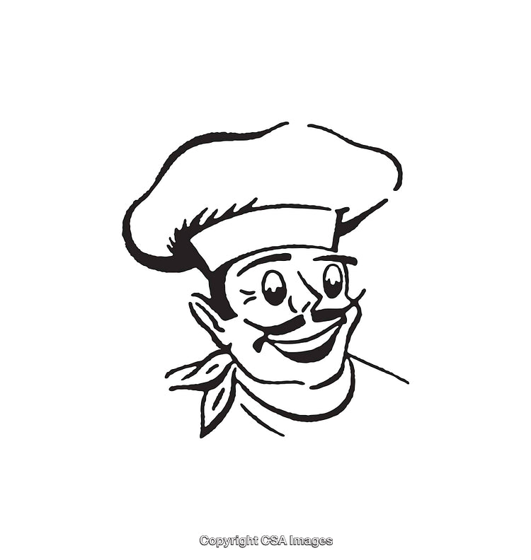 Black and White Line Art of a Smiling Chef Cartoon