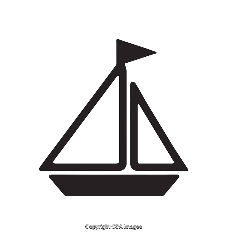 Simplistic Black and White Sailboat Icon with Triangle Flag