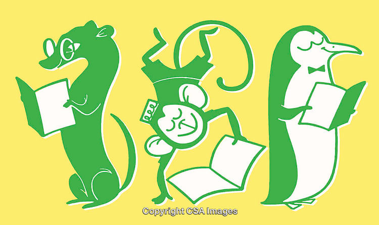 Colorful Line Art of Animals Reading Books in Unique Styles