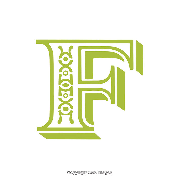 Elegant Green Letter E with Intricate Decorative Design Elements