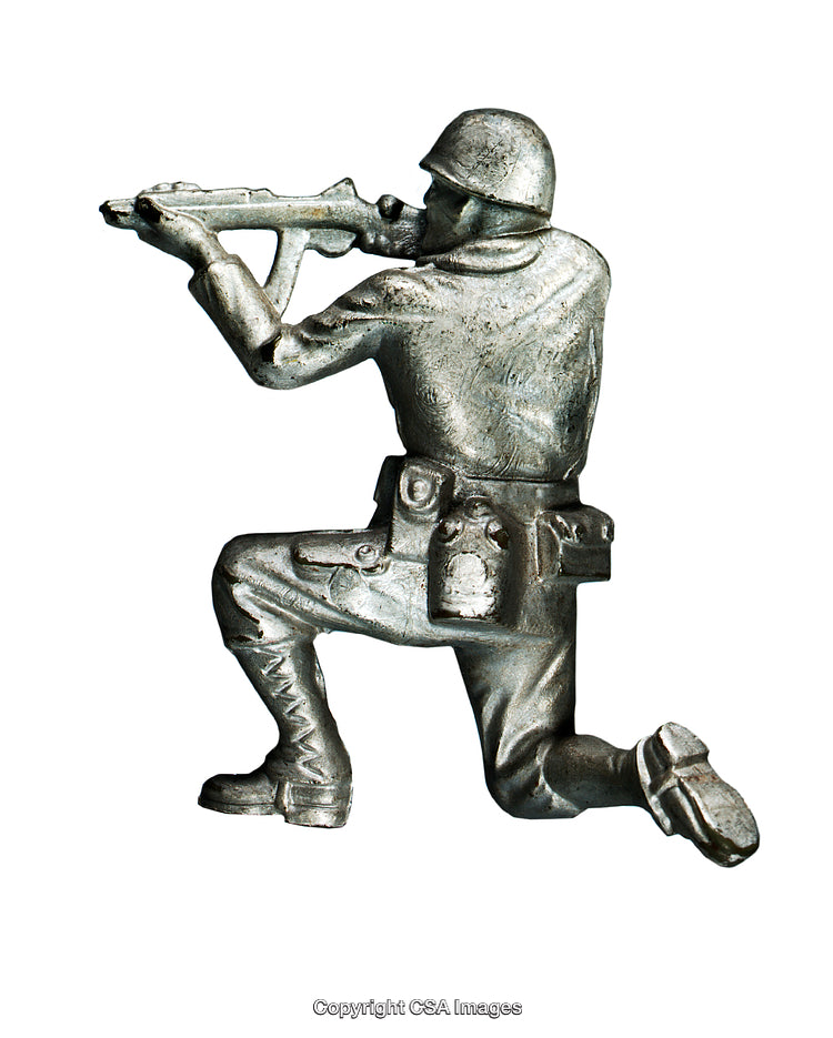 Kneeling Soldier Figure Holding Rifle on White Background