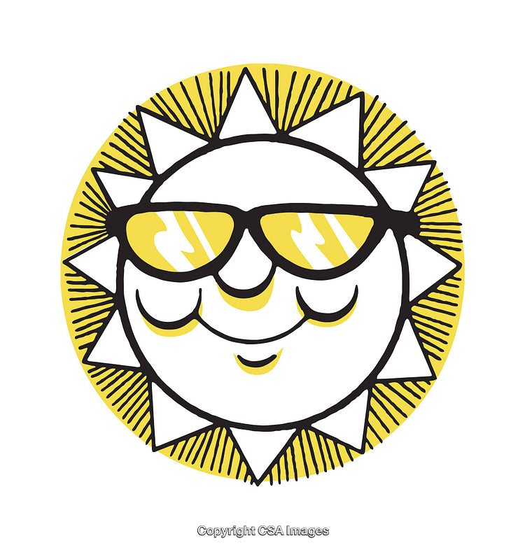 Smiling Sun Illustration Wearing Sunglasses with a Radiant Glow