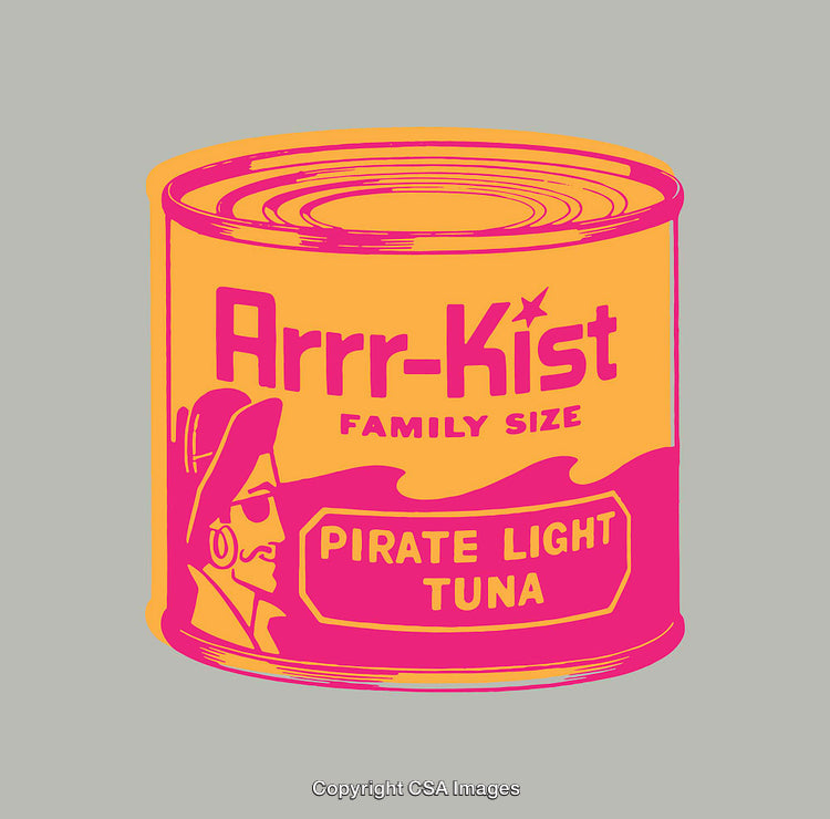 Pop Art Style Color Illustration of a Pirate-Themed Tuna Can