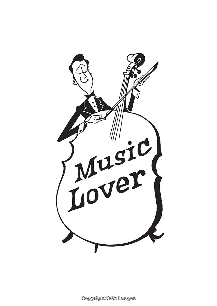 Whimsical Black and White Bass Player Design with Music Lover Text