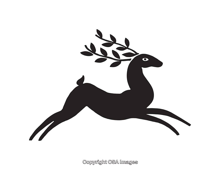 Stylized Black and White Silhouette of a Deer with Leaves
