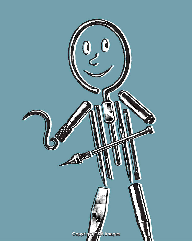 Creative Line Art Illustration Featuring a Tool Figure on Blue