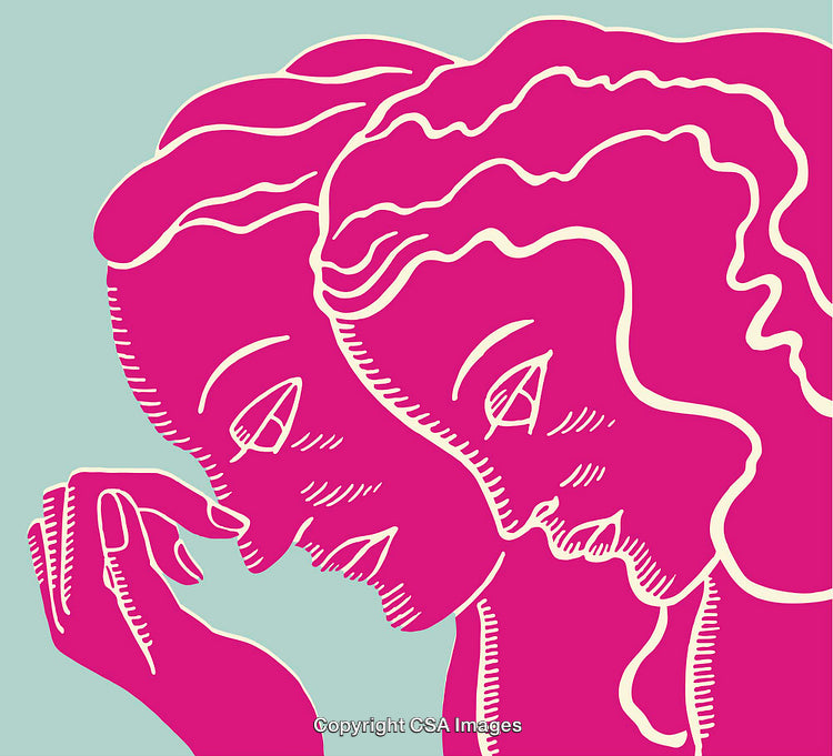 Colorful Line Art Illustration of Two Contemplative Faces in Minimalist Style