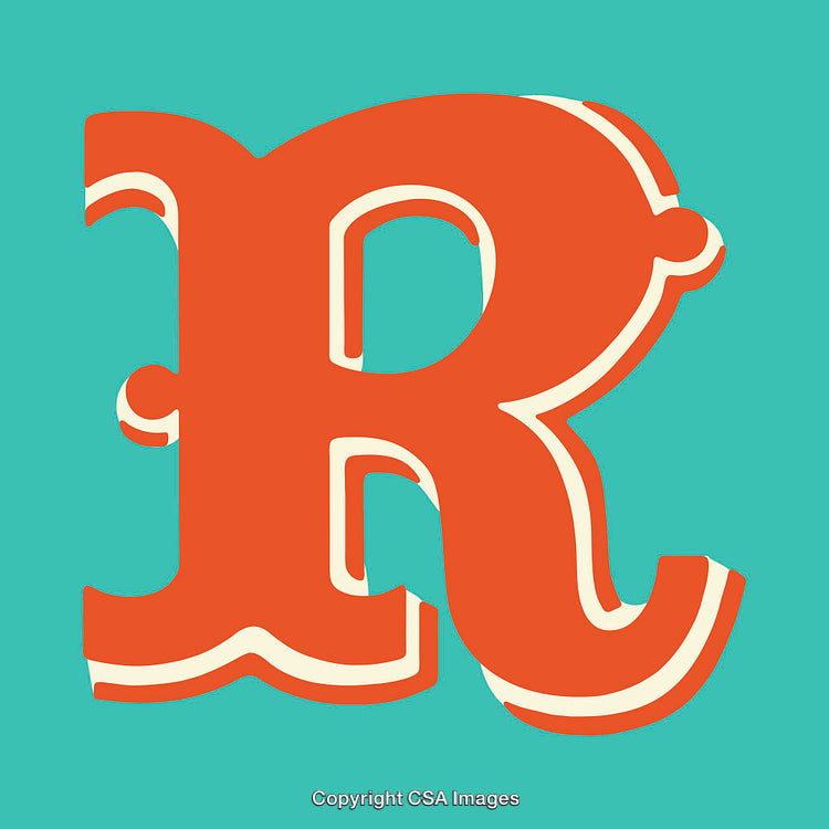 Stylized Retro Letter R with Bold Orange and Teal Colors