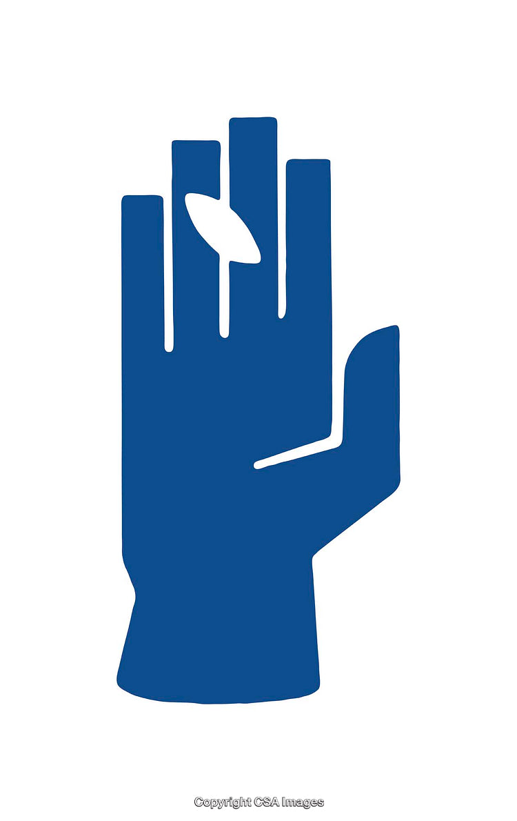 Simplistic Blue Hand Graphic Icon with Minimalist Design Featuring Leaf Shape