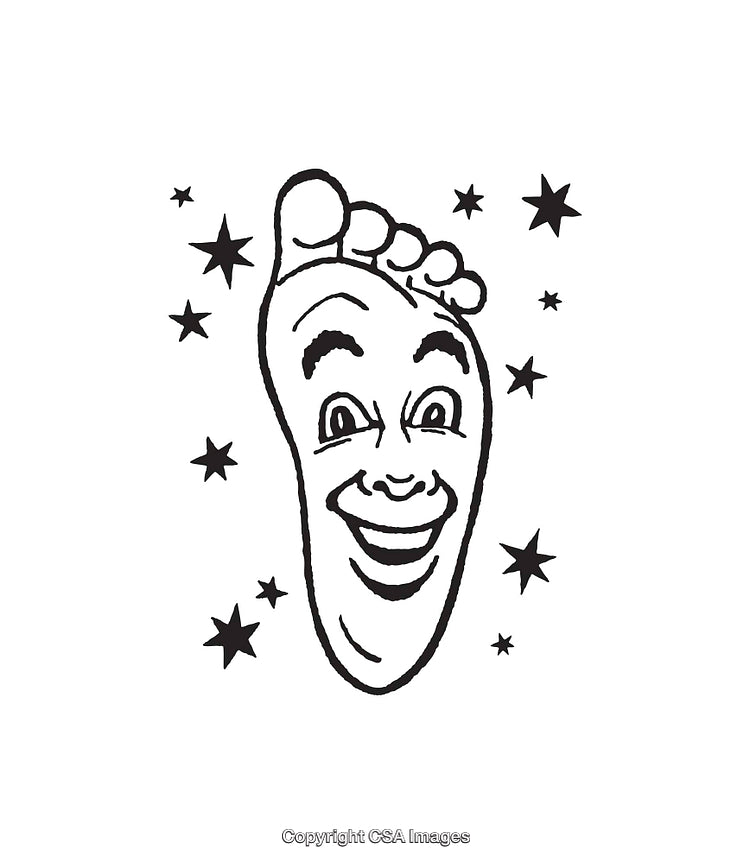 Illustrated Foot with a Happy Face Surrounded by Stars