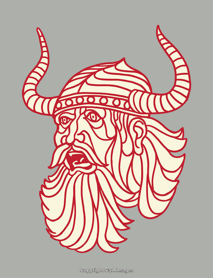Stylized Viking Head Wearing A Horned Helmet in Line Art Design