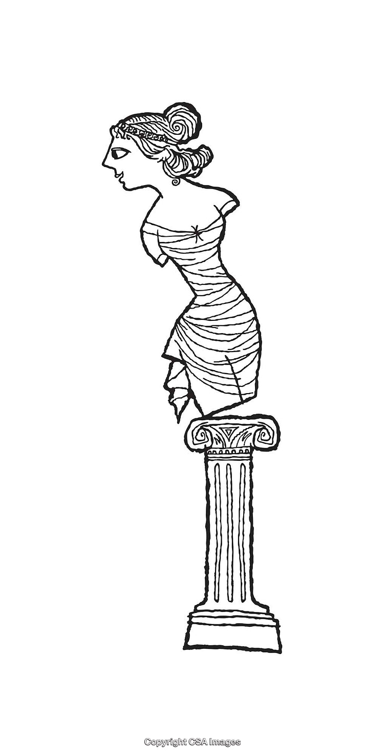 Black And White Line Art Illustration of a Classic Woman Statue