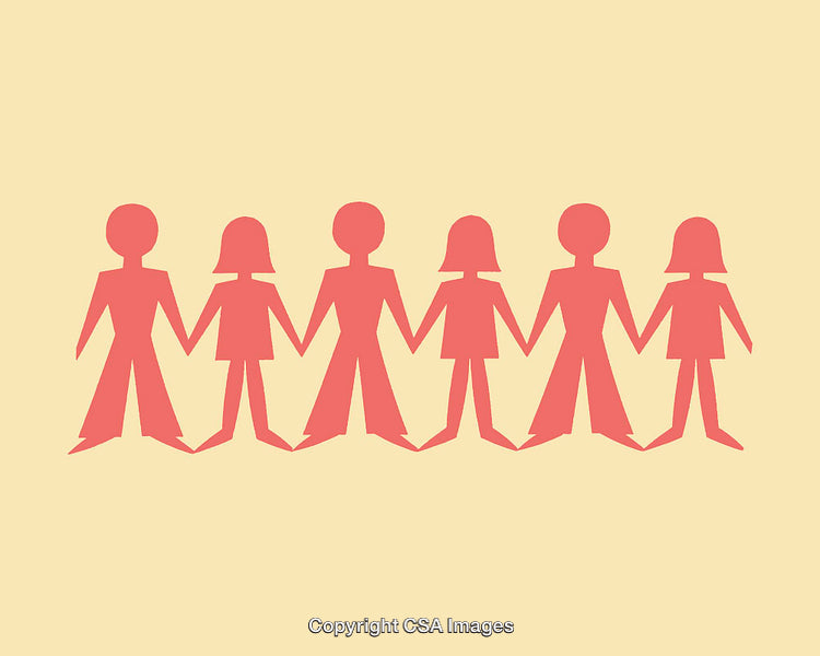 Red Silhouettes of People Holding Hands on a Pastel Background
