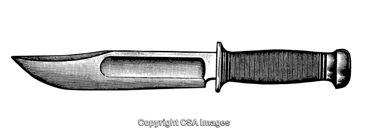 Detailed Black and White Engraving of a Traditional Knife