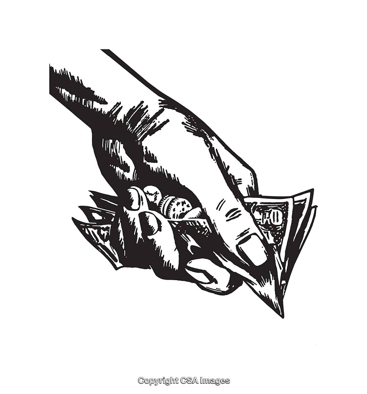 Hand Holding Money in Black and White Illustration