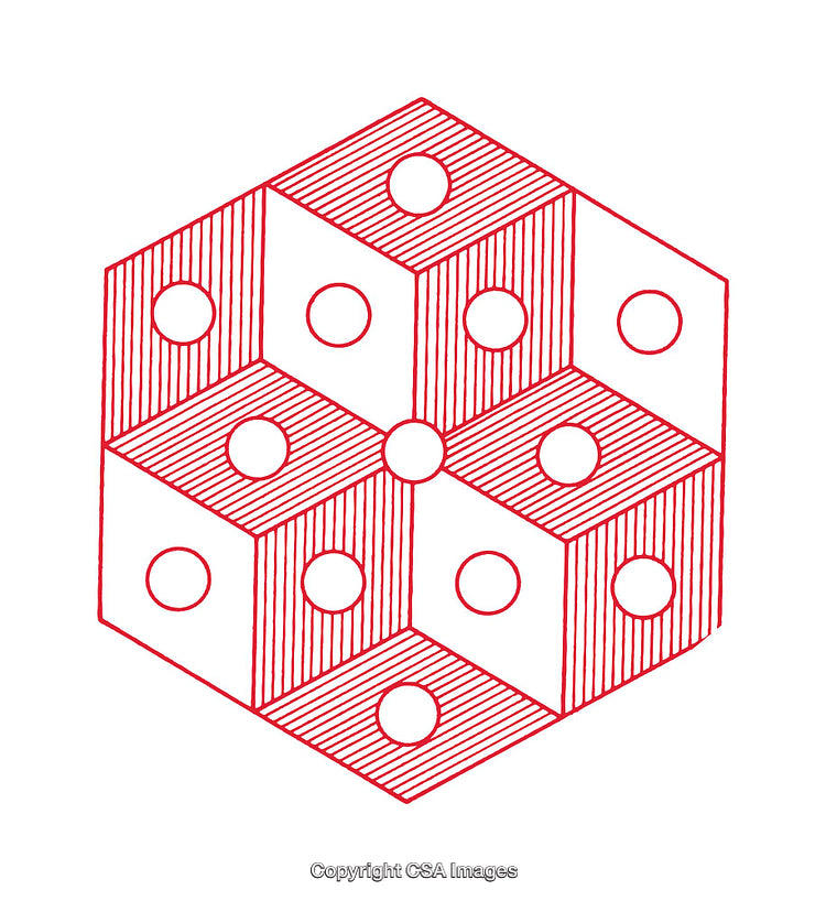 Minimalistic Cube Design with Geometric Symmetry and Red Line Art