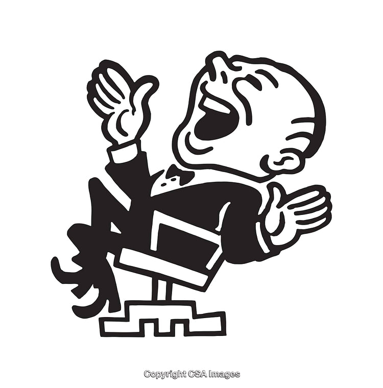 Retro Black and White Illustration of a Laughing Businessman in a Suit