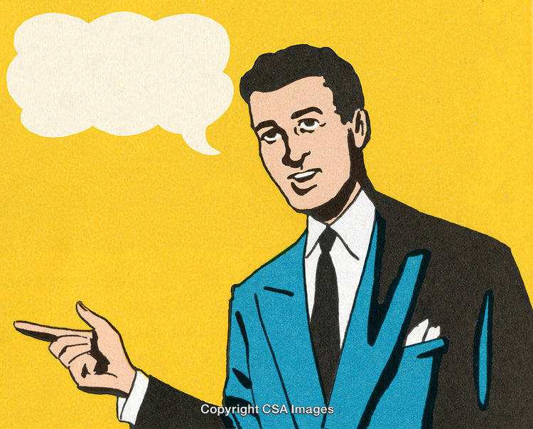 Retro Comic Illustration of a Man Pointing on a Yellow Background