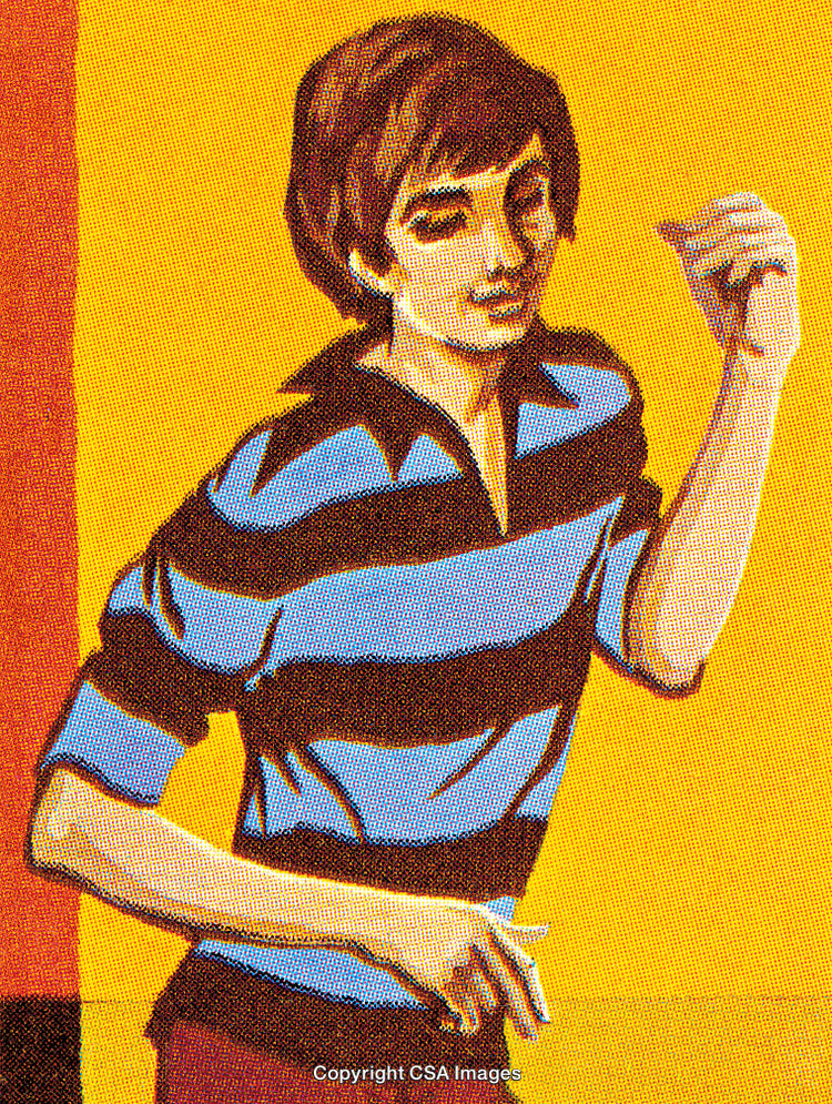 Vintage Pop Art Illustration of a Person in a Striped Shirt Relaxing