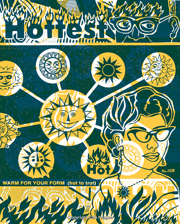 Artistic Illustration Merging Sun Motifs with Retro Pop Culture Theme