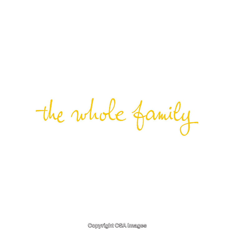 Yellow Handwritten Text Featuring "The Whole Family" on White Background