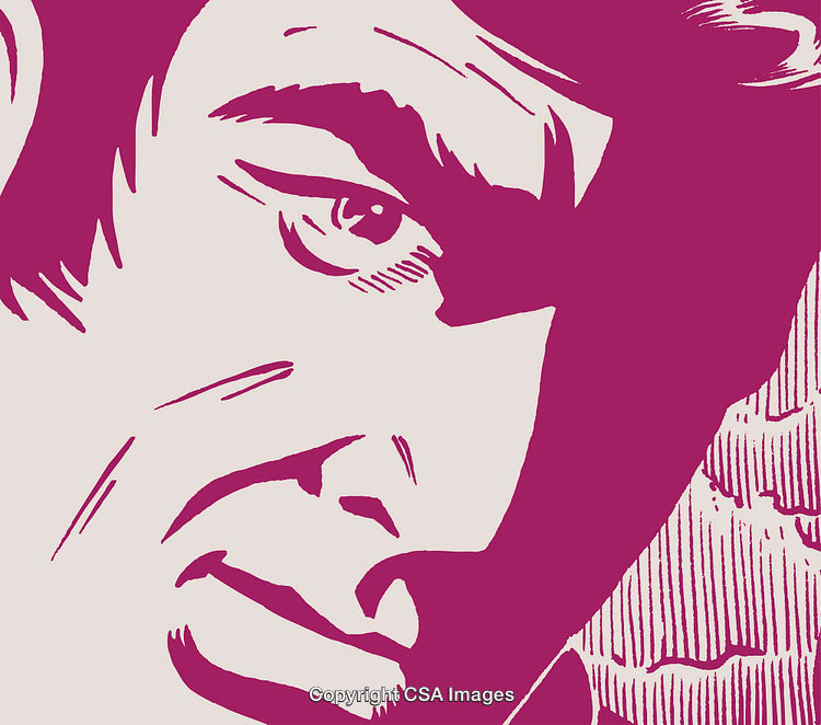 Close-Up Vector Art of Man's Contemplative Gaze in Bold Pink Shades