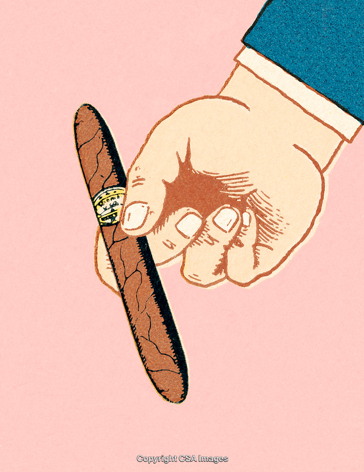 Illustration of a Hand Holding a Cigar Against a Pink Background