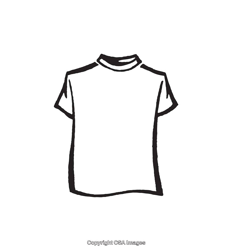 Black and White Line Art Illustration of a Plain T-Shirt Design