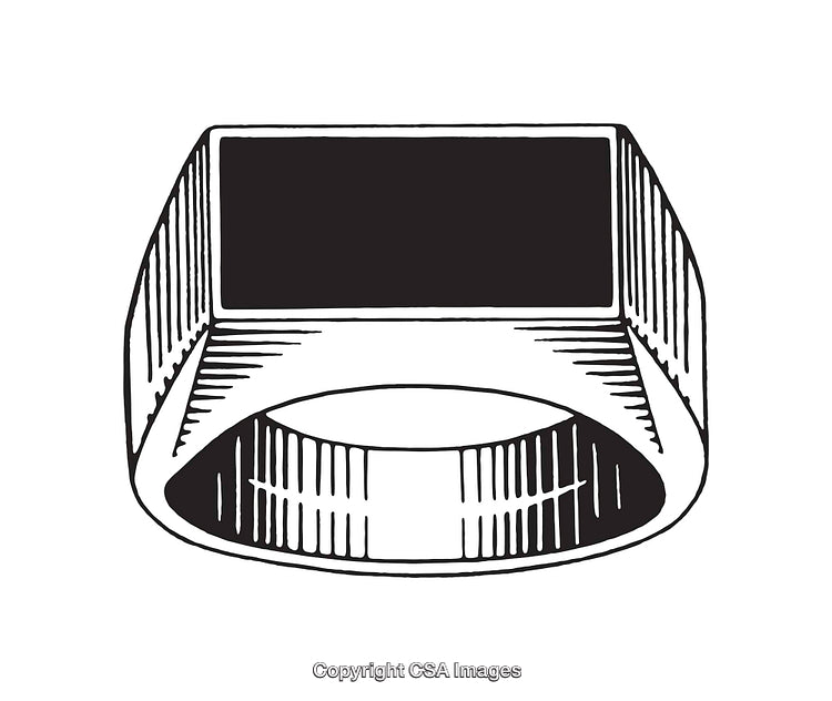 Black and White Line Art Illustration of a Classic Signet Ring