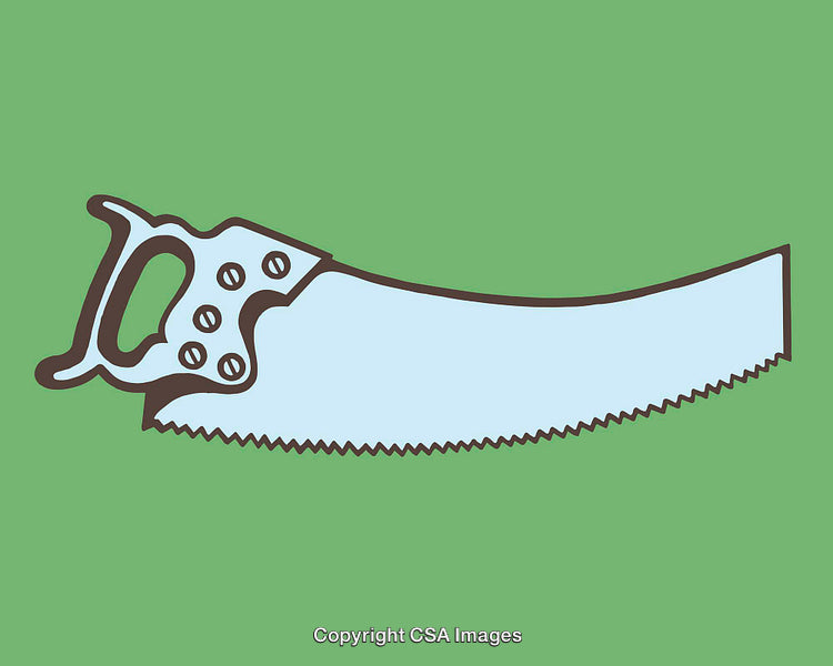 Vintage Hand Saw Illustration with Green Background in Artistic Style