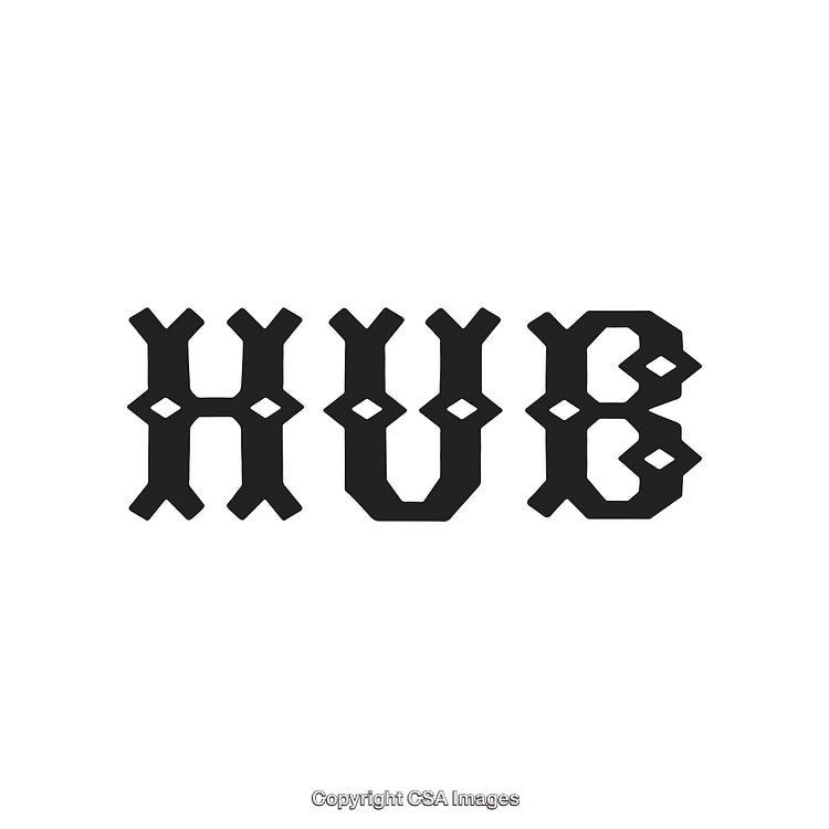 Stylized Geometric Design with the Word 'HUB' in Bold Font
