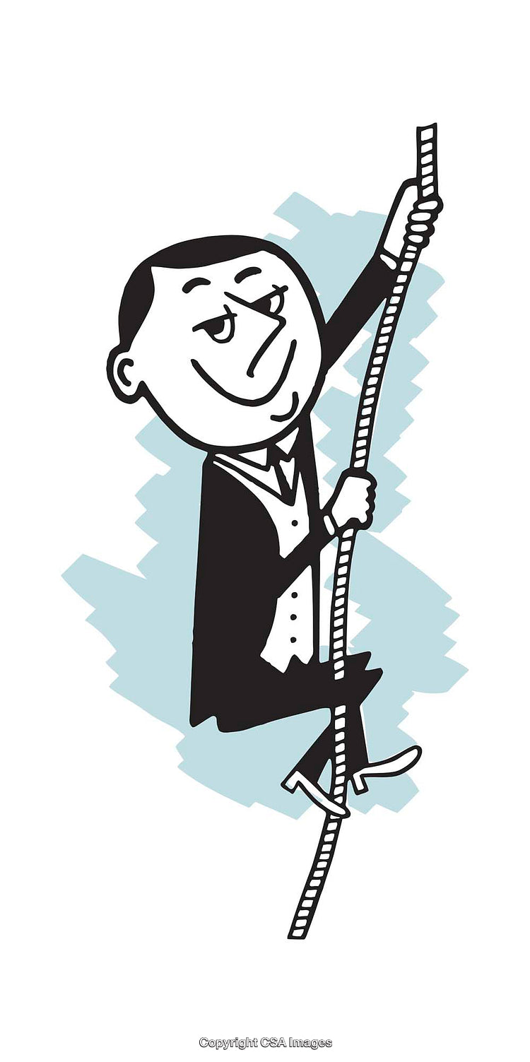 Cartoon Businessman Climbing a Rope in Determined Pose