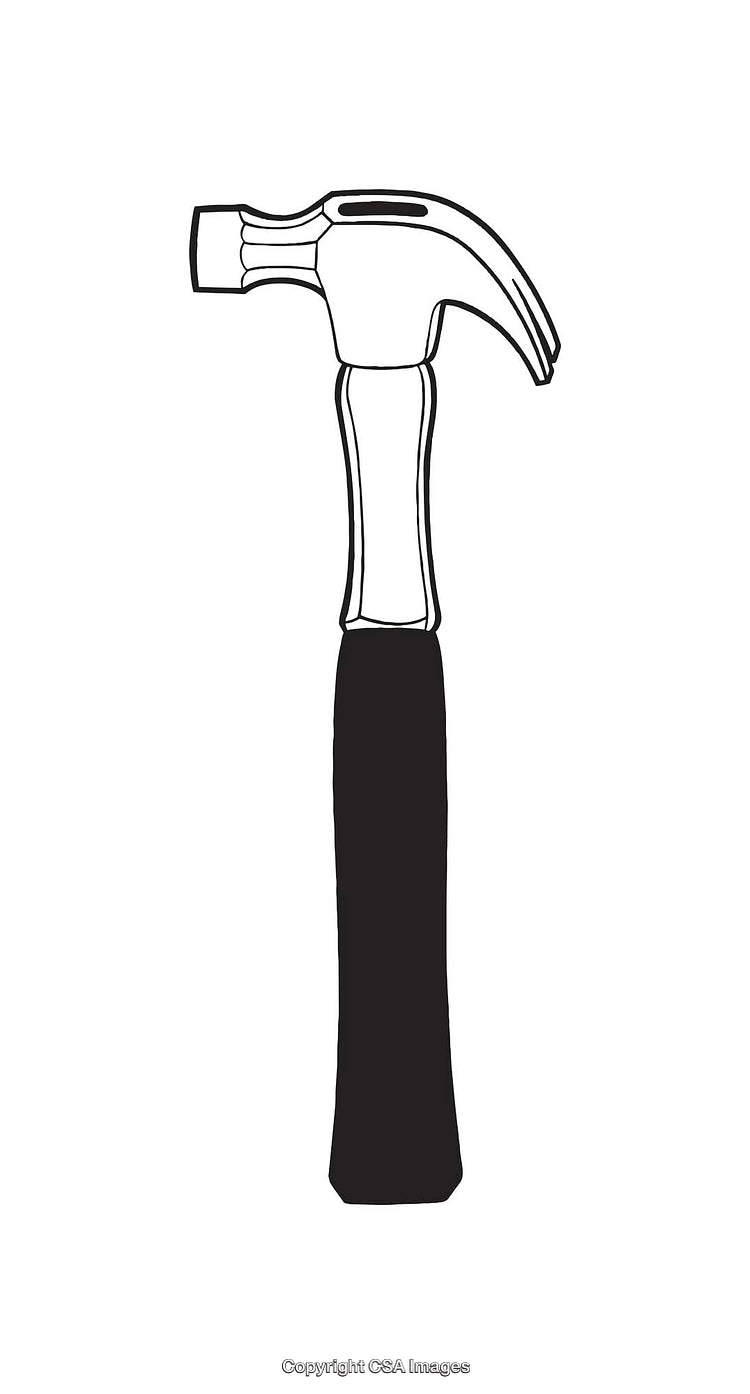 Black and White Line Art Illustration of a Manual Claw Hammer