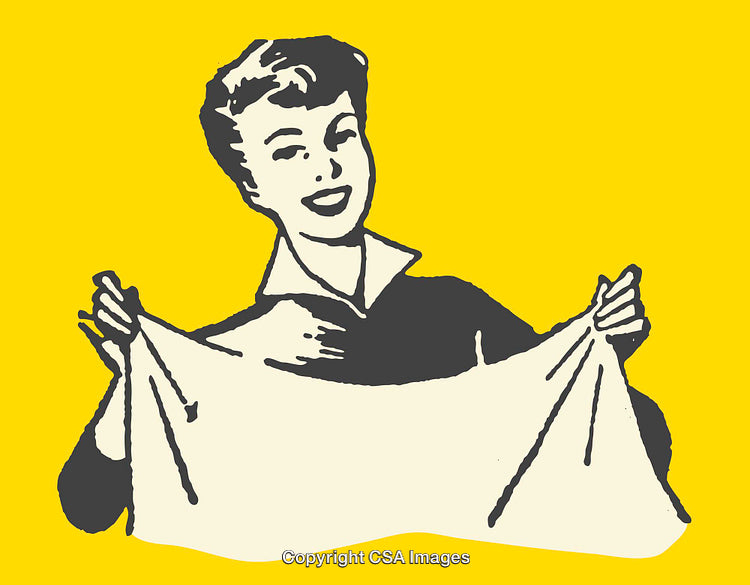 Vintage Styled Illustration Featuring a Smiling Person Holding a Towel