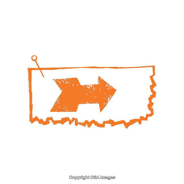 Orange Stenciled Arrow on a White Background with Rough Texture