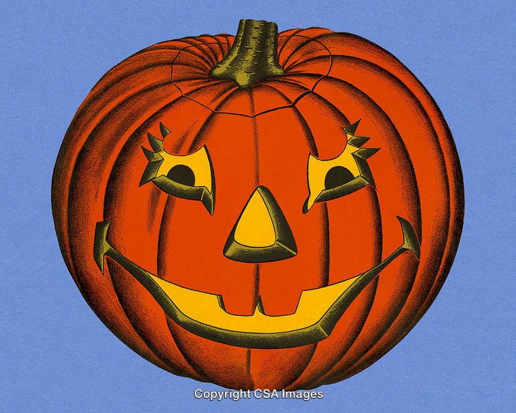 Vintage Smiling Jack-O'-Lantern Illustration with Textured Background