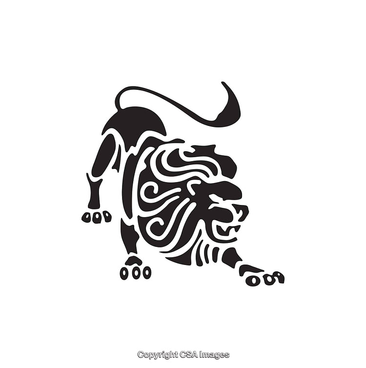 Black and White Tribal Lion Art Illustration on White Background
