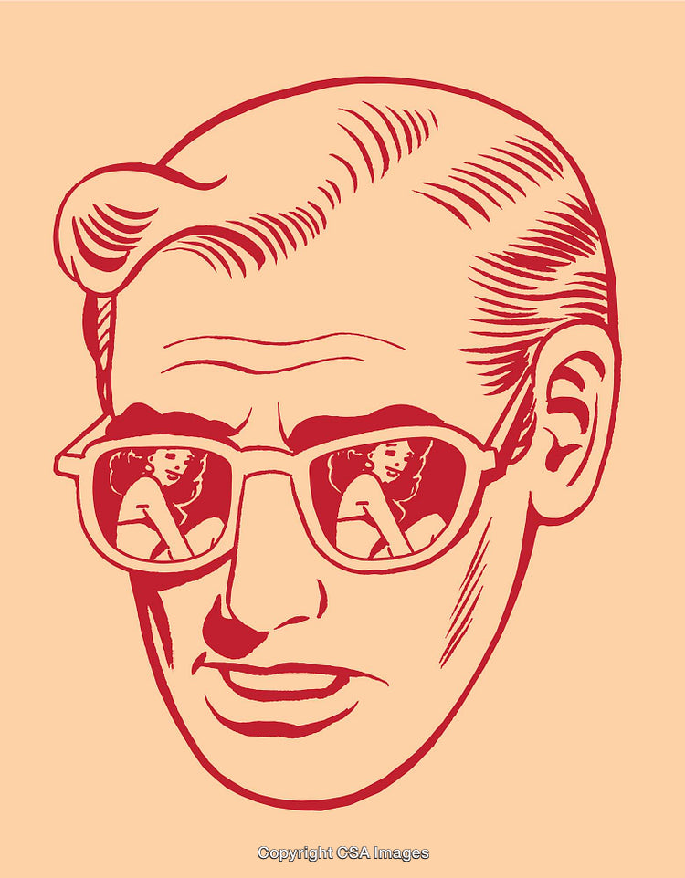 Stylized Illustration of a Man in Glasses with Reflective Portrait Art