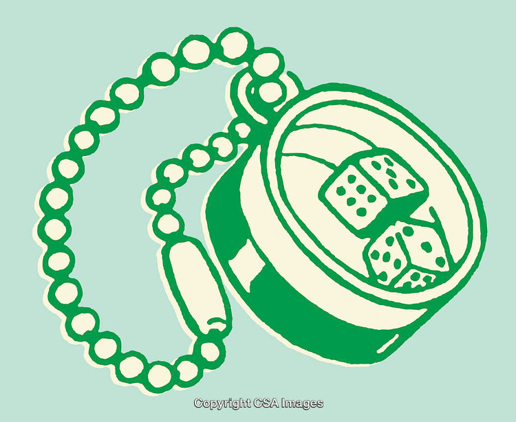 Green Line Art Illustration of Dice in a Compact Case